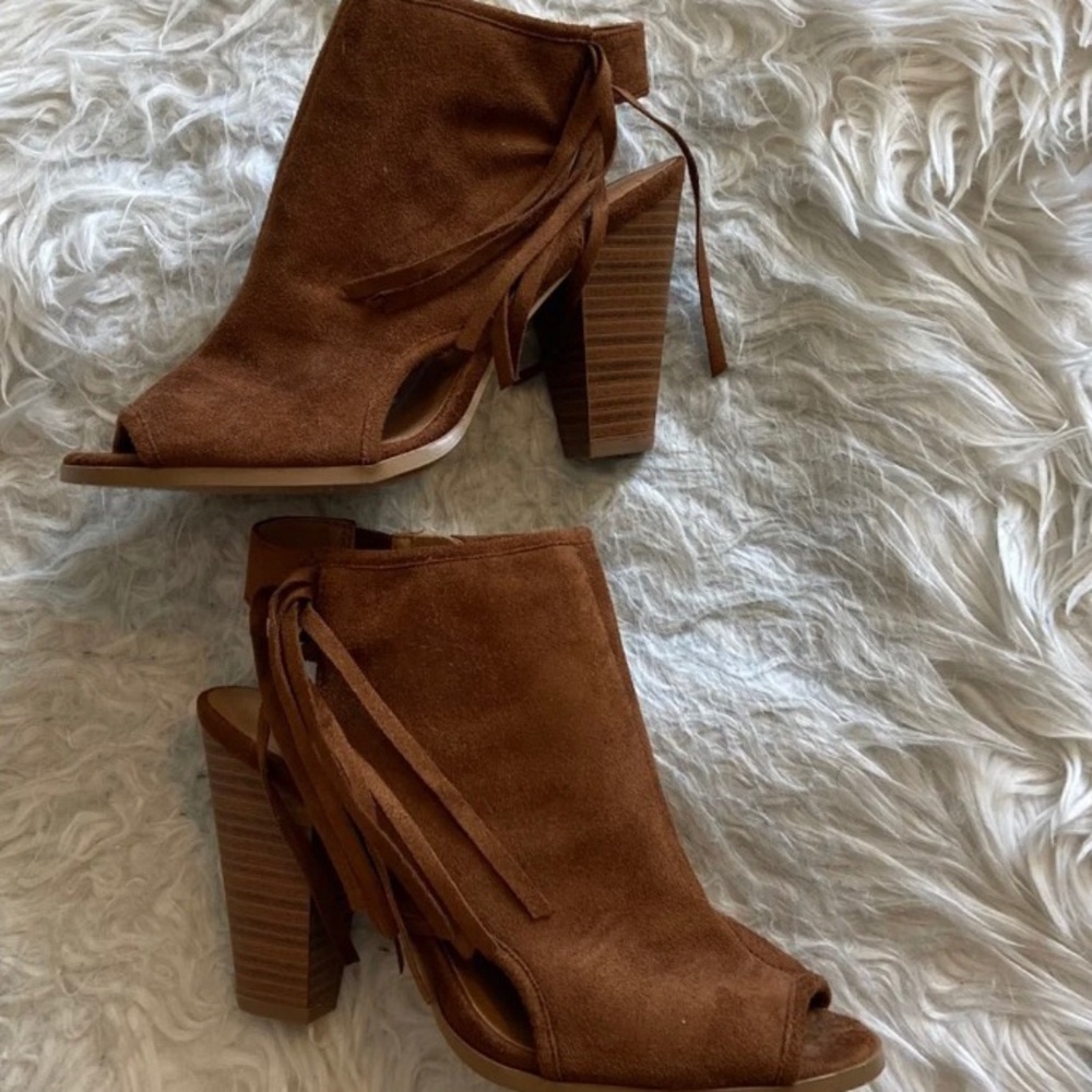 Suede Fringe Heels